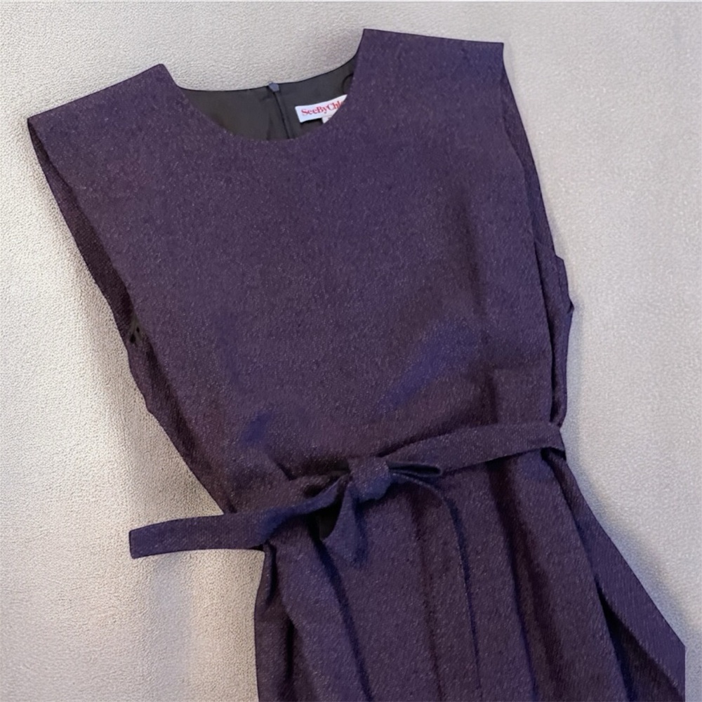See By Chloé Structured Purple Tweed Mini Dress Cap Sleeves Designer Collection - Picture 4 of 5